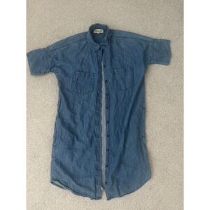 Madewell Denim Linen Cotton‎ Blend T Shirt Dress Blue Button Down Pockets XXS